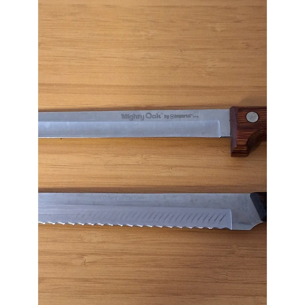 Vintage‎ Pair Of Wooden Handle Knives. Mighty Oak By Imperial & Lifetime Cutlery